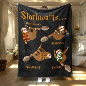 Cartoon Sloth Pattern Blanket, 1 Count Soft Warm Throw Blanket, Air-conditioned Room Blanket, Warm Nap Blanket for Home Office Travel, Cozy Throw Blanket, Soft Fluffy Blanket