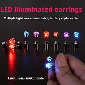 LED Earrings, Light Up Stud Earrings, MOOM DUST Glowing Diamond Crown Pendant Earring for Women and Men, LED Jewelry for Party, Wedding, Birthday, Night Out, Disco, Festival