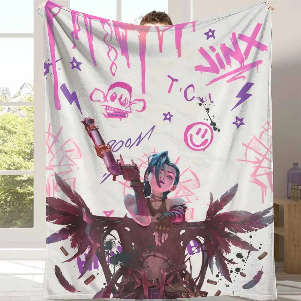 Arcane Jinx Flannel Blanket - Flannel Fabric, Vibrant Graffiti Print, Ultra Soft, Plush Texture, Wrinkle-Resistant, Anti-Fade, Lightweight, Breathable, Durable, Machine Washable, Multi-Size, Ideal for Movies & TV Fans, Home Decor