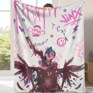 Jinx Arcane Flannel Blanket Vibrant Graffiti Print Ultra Soft Plush Cozy Warm Perfect for Home Decor Living Room Bedroom Movie Marathon Snuggle Fan Gift Gaming Room Accent summerwins