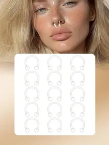 15pcs Transparent Horseshoe Nose/Lip Ring Retainer Set, 8/10/12mm Circular Bioflex Flexible 16G Ear Cartilage Earring Piercing Jewelry