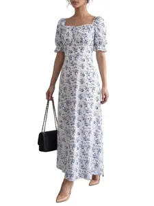 Women's Floral Backless Ruched Design Fashion Evening Party Long Dress, Elegant Ball Gown, Perfect for Special Occasions