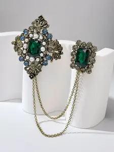 Vintage Baroque Style Brooch, High-End Women's Emerald Inlaid Pin, Boho Fashion Accessory, All Seasons Wear, Elegant Lapel Clip
