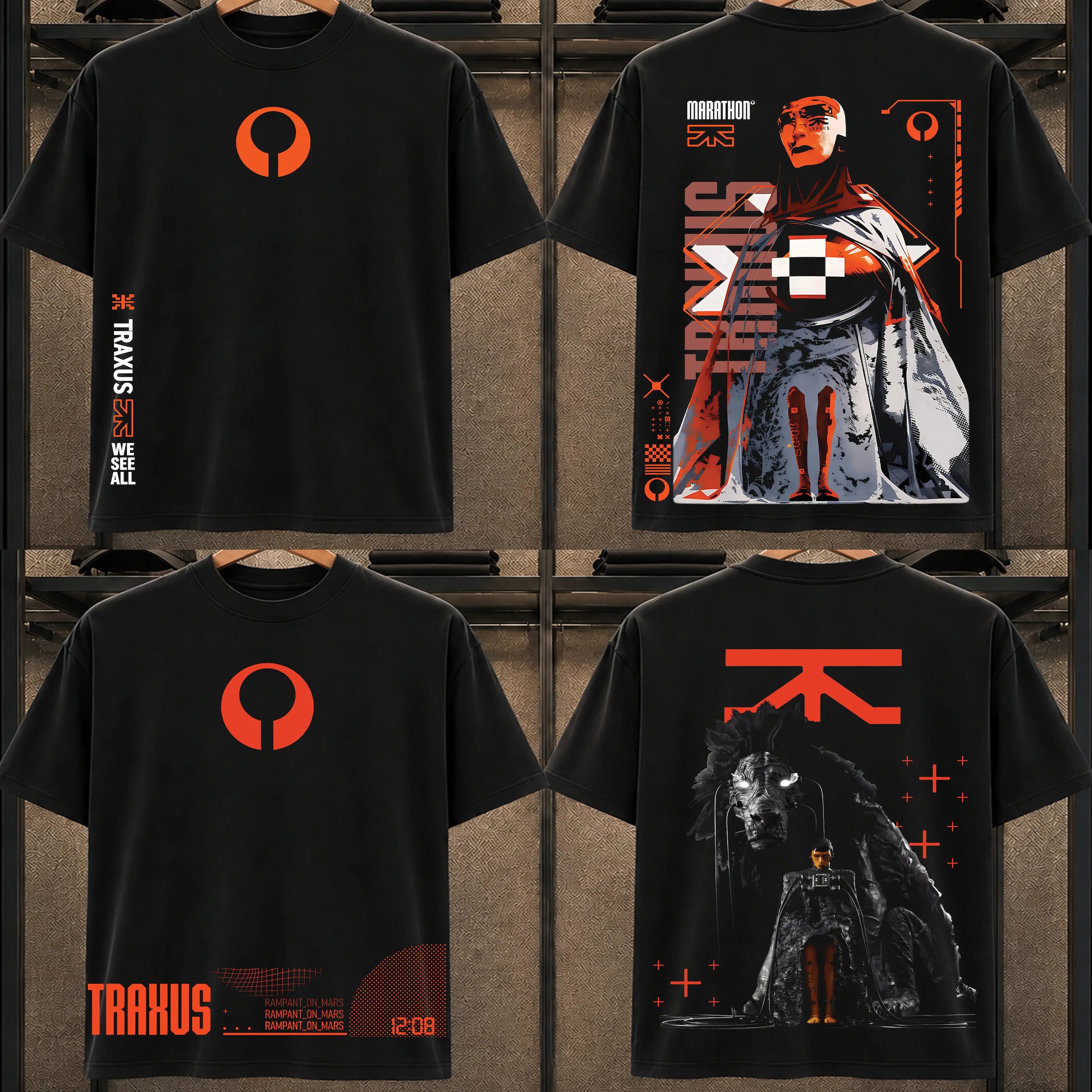 Traxus - Marathon Game Graphic T-shirt Collection Streetwear 100% Cotton Oversized Bungie Fan Gift Heavyweight Aesthetic Washed Print Unisex Top Cyberpunk Techwear Designs
