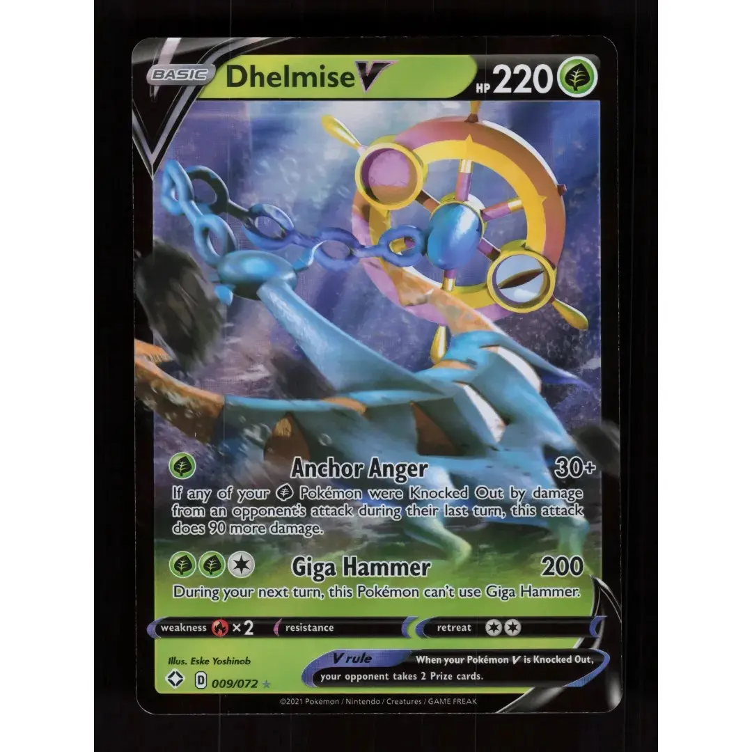 Authentic Pokémon TCG Raw Single Card - Dhelmise V, Shining Fates V Rare Print 009/072, NM Condition, English Language