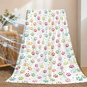 Aesthetic Dog Paw Print Cool Silk Summer Cooling Blanket, Q-Max 0.35 Silky Smooth Ice Throw for Hot Sleepers & Night Sweats, Lightweight Breathable Washable Single Layer Blanket for Couch, Bed, AC Room, Office Nap & Travel, Perfect Dog Mom Pet Lover Gift