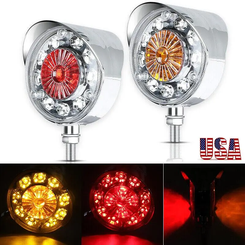 Semi Rig Mods 4.5" Double Face Pedestal Light 28 LED Fender Turn Signal Amber Red Chrome Visor Marker Lamp For Peterbilt Kenworth 10-30V
