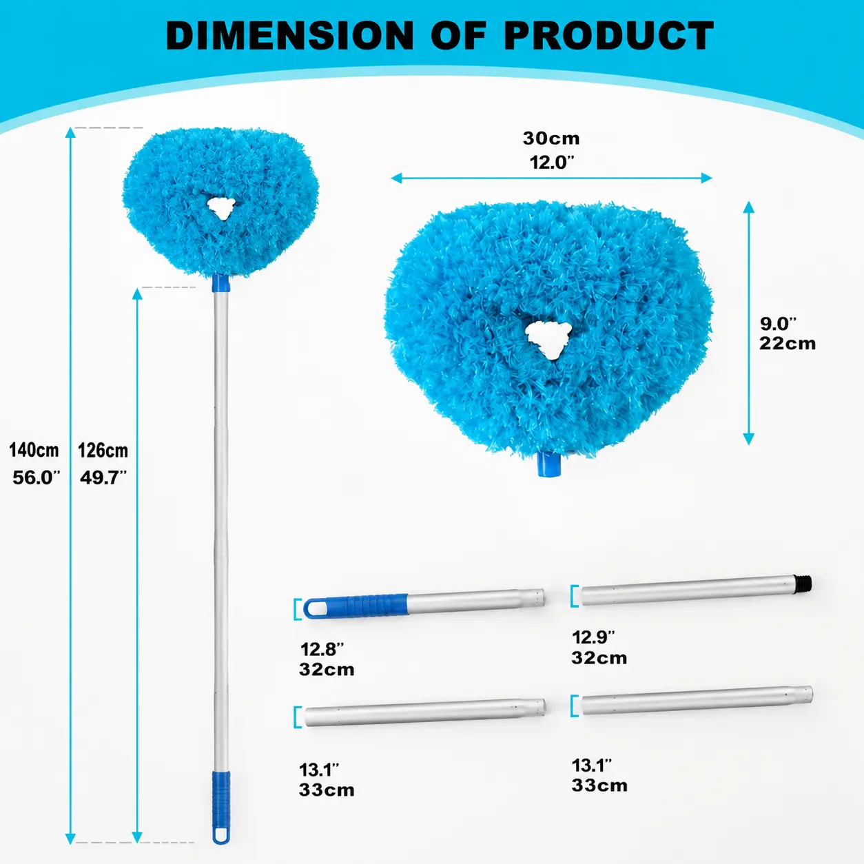Adjustable Double-Sided Ceiling Fan Duster with Extension Pole - High-Reach Wraparound Microfiber Blade Cleaner, Lightweight Metal Home Care Duster
