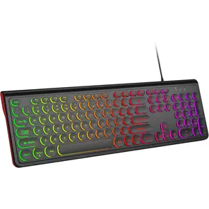 h-4 USB Wired Computer Keyboard with Backlit - Full Size Office Keyboard with Number Pad, Caps Indicators, Foldable Stands, for PC Laptop Desktop Windows 7 8 10 11 (Black)