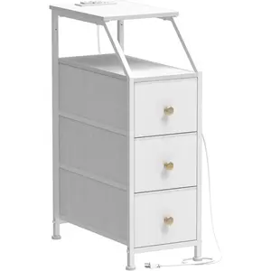 Narrow Dresser Tall Skinny Storage Tower Vertical Slim Chest of Drawers with  Station Small Nightstand Side Table for Bedroom, Bathroom, Small Spaces (White, 3 Drawers)