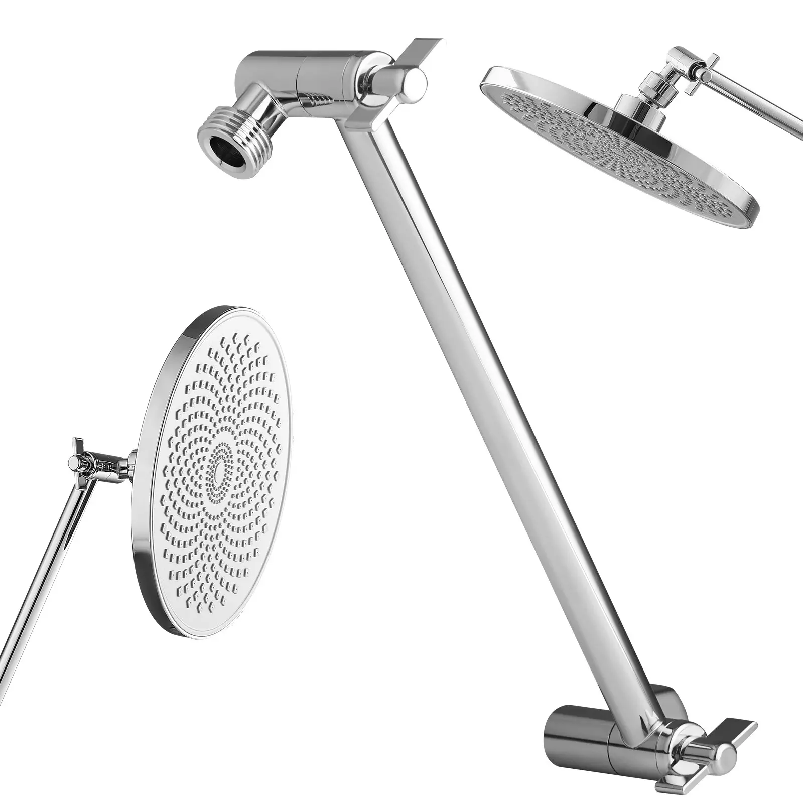 VEVOR Shower Head Extension Arm, 11 Inches, Brass Shower Arm Extender with Flexible Adjustable Angle Height, Chrome Finish, G1/2 Universal Thread Connector Compatible, for Rain Handheld Showerhead