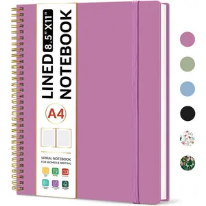 Spiral Lined Notebook, 8.5"x11" Notebooks for Work, Large A4 Journal for Women  Men, College Ruled Journaling Notebook for Writing, Plastic Cover Spiral Journal, Purple