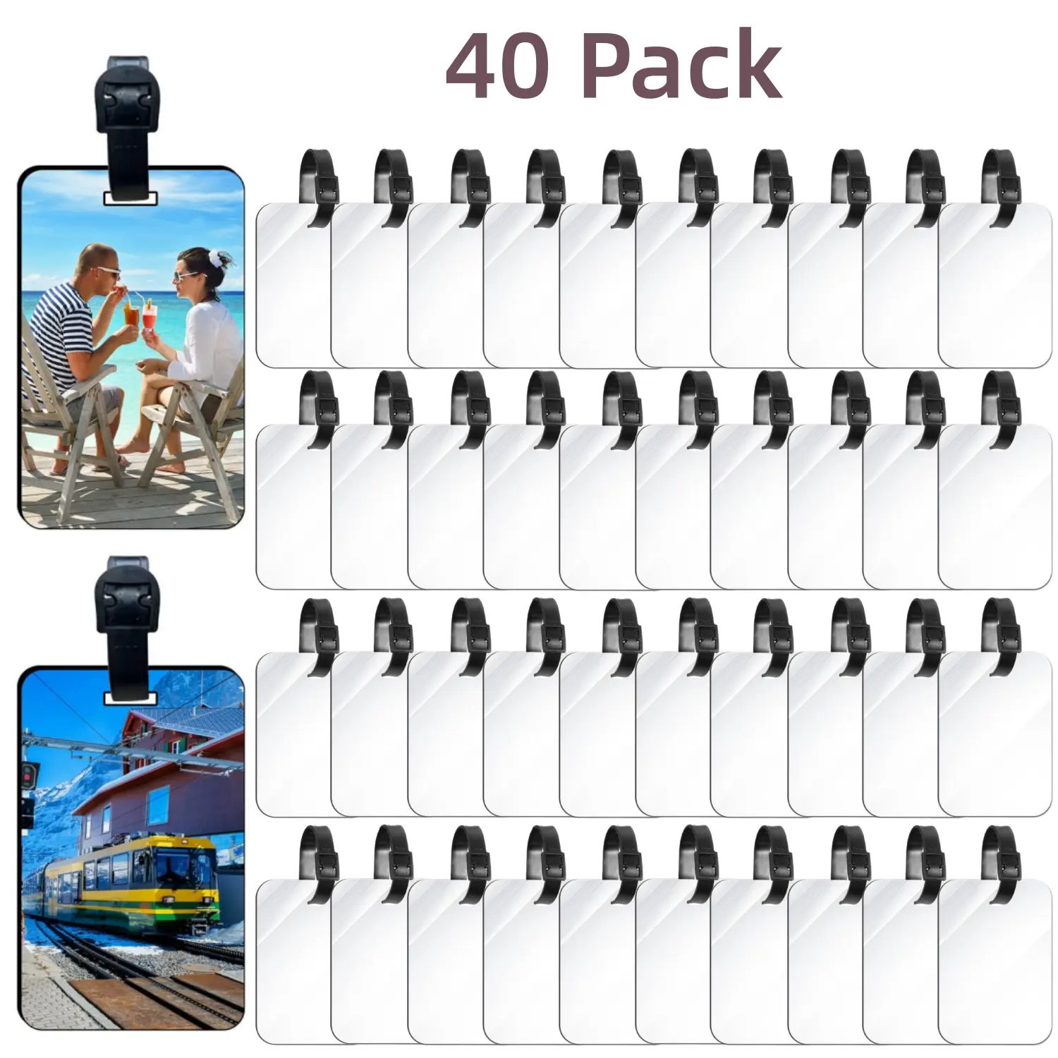 40 Pack Sublimation Luggage Tag Blanks White Blank Travel Bag Tags with Strap Double Sided MDF Suitcase Label Tag with Slots Keychains Blanks Handmade DIY Crafting