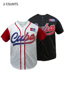 Unisex Stitched CUBA Baseball Jersey, Loose Fit Breathable Sportswear, Embroidered Letters Numbers, All Seasons Outdoor Activities