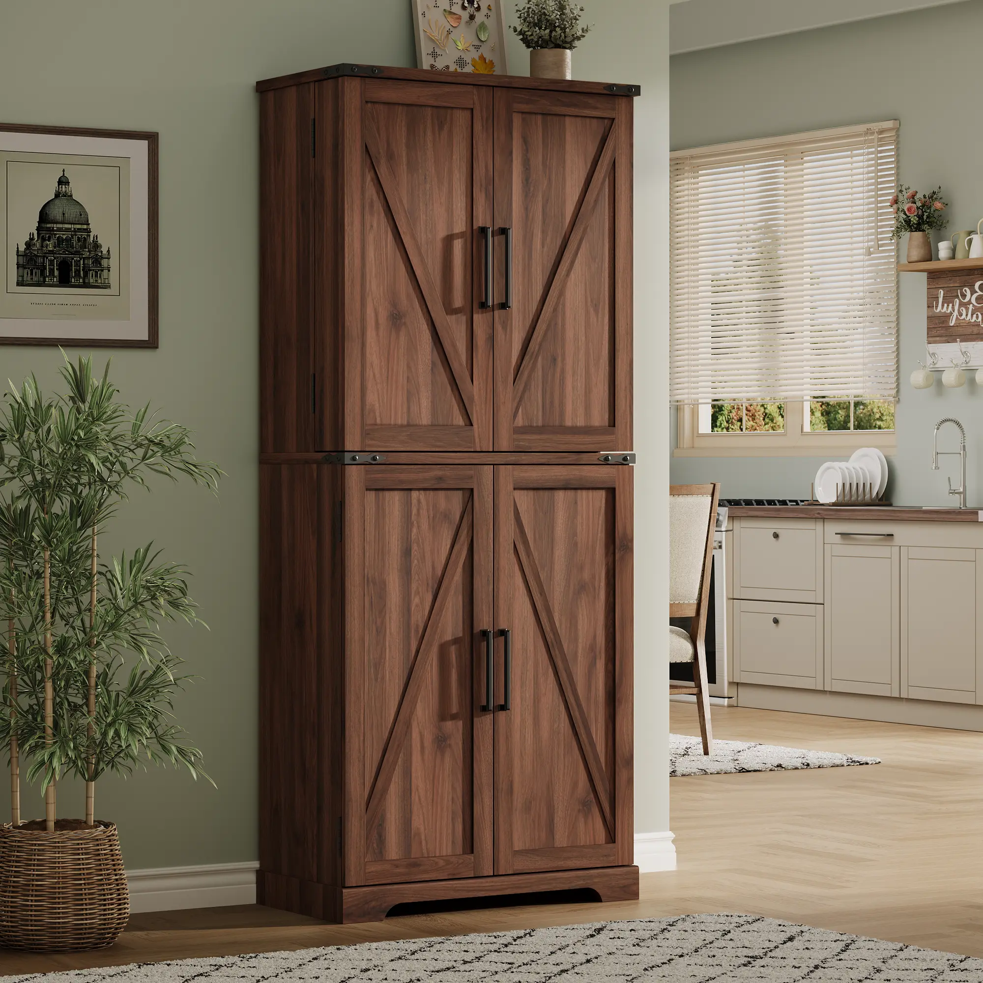 LINGMU 72 Inch Pantry Cabinet Kitchen Food Storage Cabinet Kitchen Larder Cupboard For Kitchen Restaurant Living Room Bathroom