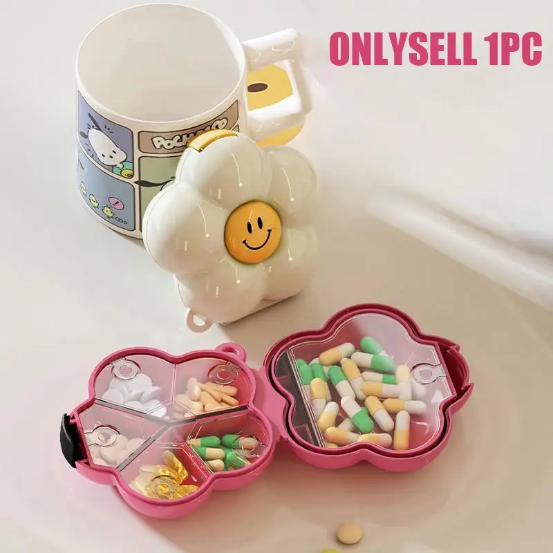 New Large Capacity Daisy Pill Organizer Box, Vitamin Organizer, Vitamin Dispenser, Supplement Organizer, 6 Compartment Lid Design, Portable Hanging Strap, Ideal for Travel & Business Trips