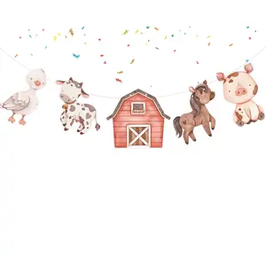 Happy Farmyard Friends Cartoon Banner - Rustic Barnyard Decor for Kids