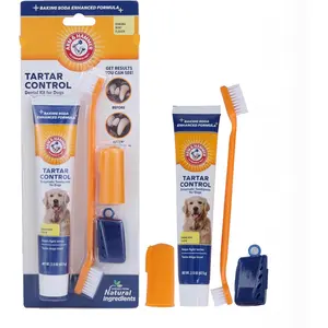 Arm & Hammer for Pets Tartar Control Kit for Dogs Contains Toothpaste, Toothbrush & Fingerbrush Reduces Plaque & Tartar Buildup, 3-Piece Kit, Banana Mint Flavor (Pack of 1) Fetch for Pets