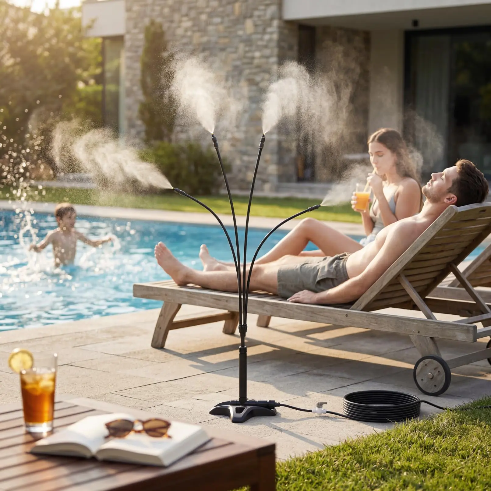 Garvee Standing Misting Cooling System, 26.2FT Portable Outdoor Mister, ABS Construction with 10M Inlet Hose & 5 PCS Connectors, Black
