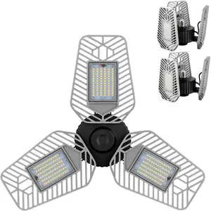 2-Pack Deformable LED Garage Ceiling Lights, 9000 Lumens, 82W CRI 80, Adjustable Shop Lighting (No Motion Activated)