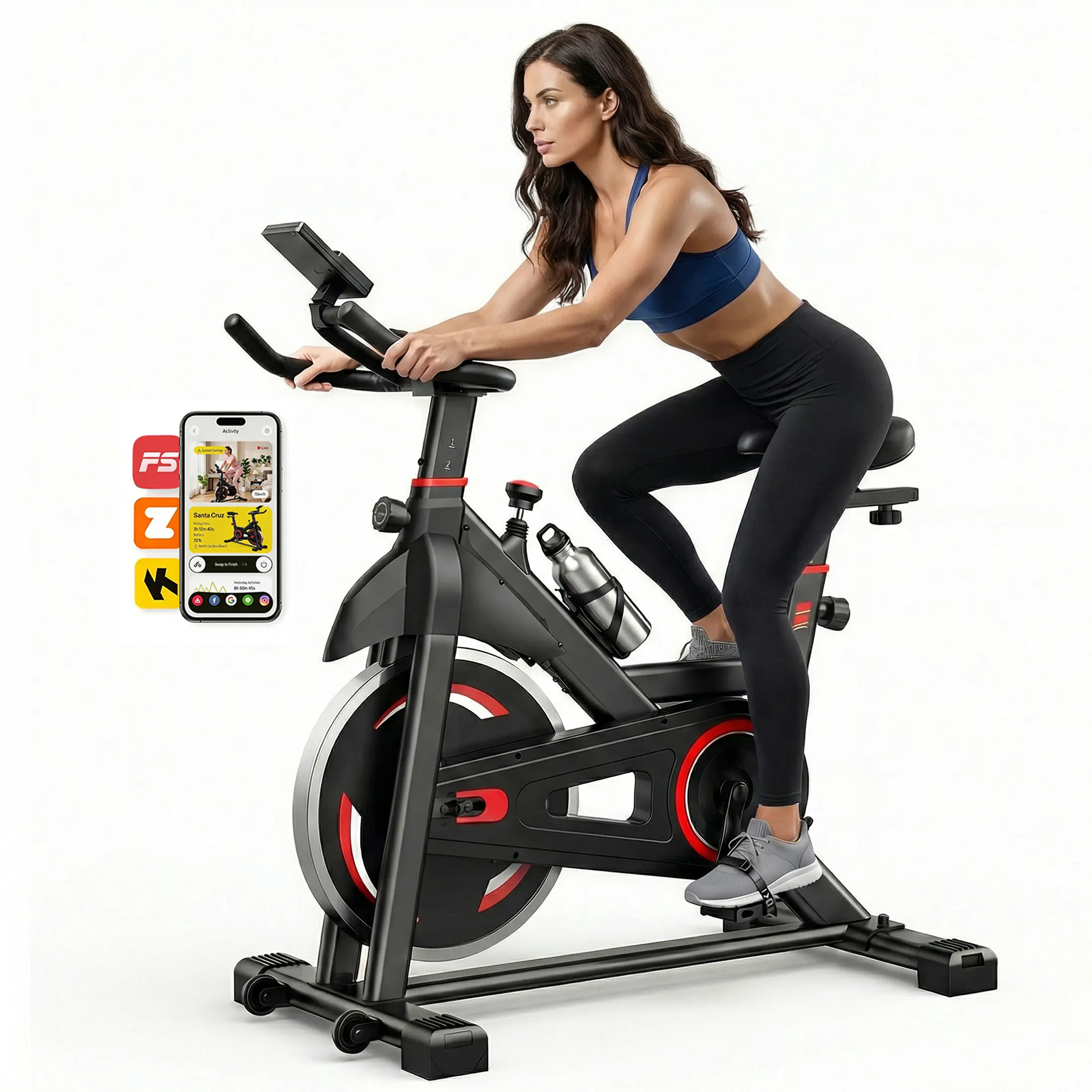 Sweetcrispy Exercise Bike with APP Control, Brake Pad Stationary Bikes with Quiet Magnetic Resistance, Indoor Cycling Spin Workout Bike with 300.0 lbs Weight Capacity for Living Room, Home, Gym, Orange,summerwins