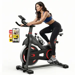 Exercise Bike with APP Control, Brake Pad Stationary Bikes with Quiet Magnetic Resistance, Indoor Cycling Spin Workout Bike with 300.0 lbs Weight Capacity for Living Room, Home, Gym, Orange