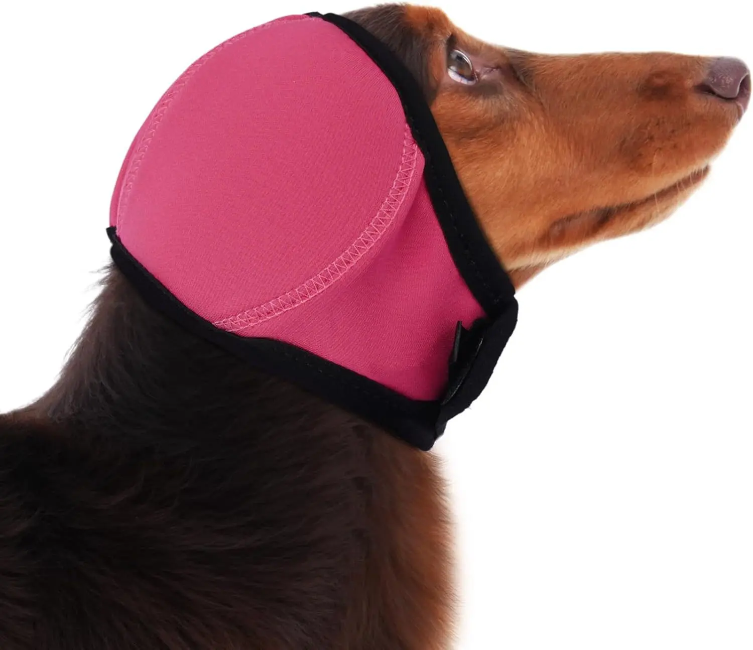 Hot Pink Elastic Dog Ear Protection Hoodie - Waterproof, Noise-Reducing, Calming Cap for Medium-Large Dogs for Swimming, Hiking, Outdoor Use to Block Water, Debris, Prevent Bacterial Infection