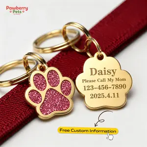 Cute Paw Print Pet ID Tag for Dogs & Cats, Personalized Pet Name Tag with Custom Engraving, Glitter Paw Collar Charm, Puppy Kitten Collar Accessories