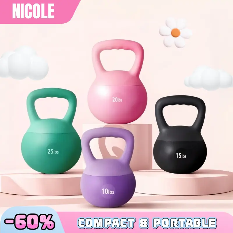 【NICOLE SELECTION】 Women's Soft PVC Leather Kettlebell - 10-30 lbs Sand-Filled Workout Weights, Strength Trainer, Nonslip Ergonomic Grip, Floor-Safe Base, Thigh Workout Equipment, Legs & Glutes Gear for Home Gym Weight Training