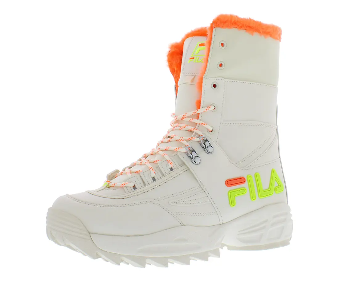FILA Women's Disruptor Boots with Chunky Platform Sole, Solid White Lace-Up Streetwear Fashion Footwear