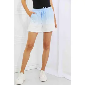 Zenana In The Zone Full Size Dip Dye High Waisted Shorts in Blue