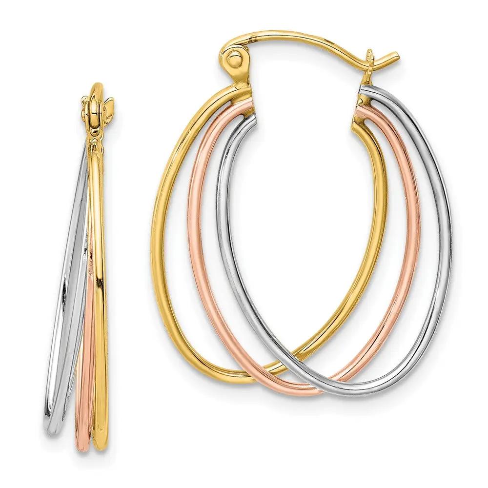 10k Tri Color 20.07 mm Tri-color Polished Triple Hoop Earrings (1.43 grams)