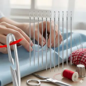 Stainless Steel Self-Threading Needles Kit for Fabric & Clothing Repair, Easy-Use No-Thread Sewing Needles with Anti-Slip Grip, Durable Rust-Proof Hand Sewing Tools for Home Use