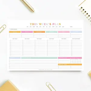 ThreeKin Weekly Planner - Premium 52-Sheet Tear-Off Notepad, 6 x 9 inches, Clean Colorful Design, Perfect for Work, School, Projects, and Entrepreneurs, Female & USA Owned Business