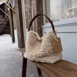 Women's Plush Shoulder Bag by [Brand], Large Capacity Fluffy Crossbody for Autumn and Winter shoulder bags Trendy Satchel Elegant Bum Bags Purse PU Leather Checkerboard Pattern Adjustable Vintage Buckle Commuter Touch Screen Messenger