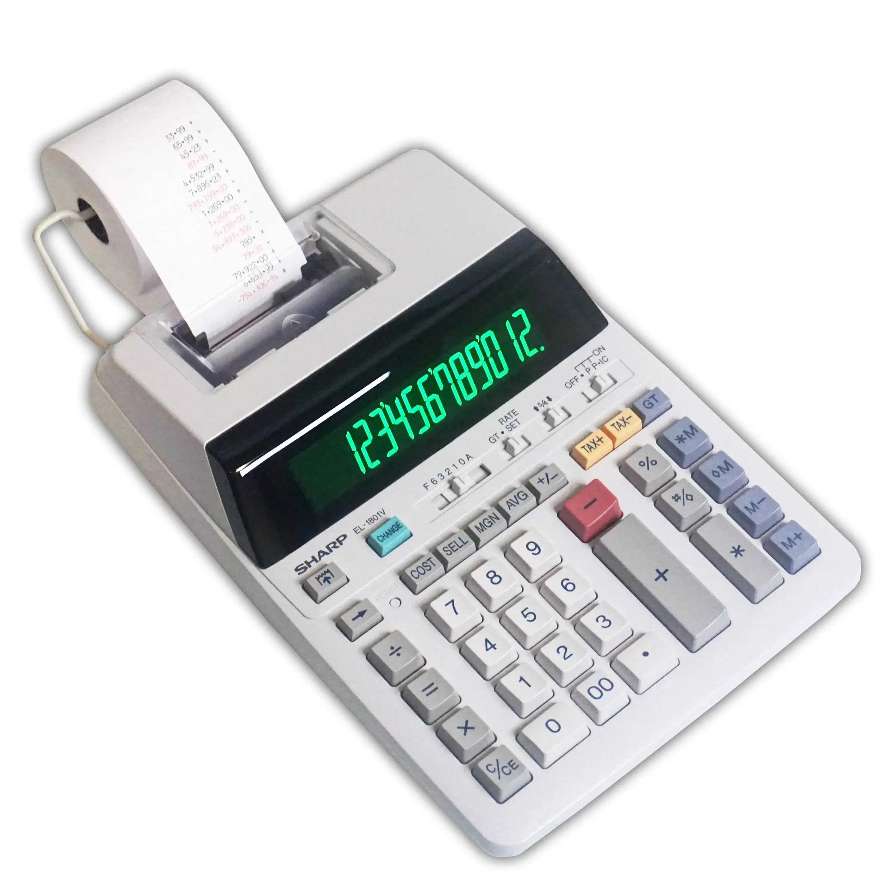 Sharp EL-1801V 12-Digit Ink Printing Calculator - 2.0 Lines-Per-Second Ink Printing, Extra-Large LCD Display, 4-Key Memory, Prints Fast, Calculates Cost, Office Accessories for Home Office Accounting Supplies, Cost-Sell-Margin Keys, Non-Add/Subtotal Key