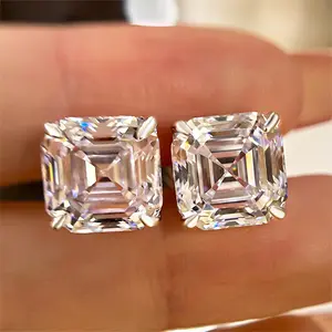 Effinny 5.0ct*2pcs Asscher Cut Women's Stud Earrings with 925 Sterling Silver, 5A Grade Cubic Zirconia Earring for Anniversary, Wedding, Proposal Outdoorfun