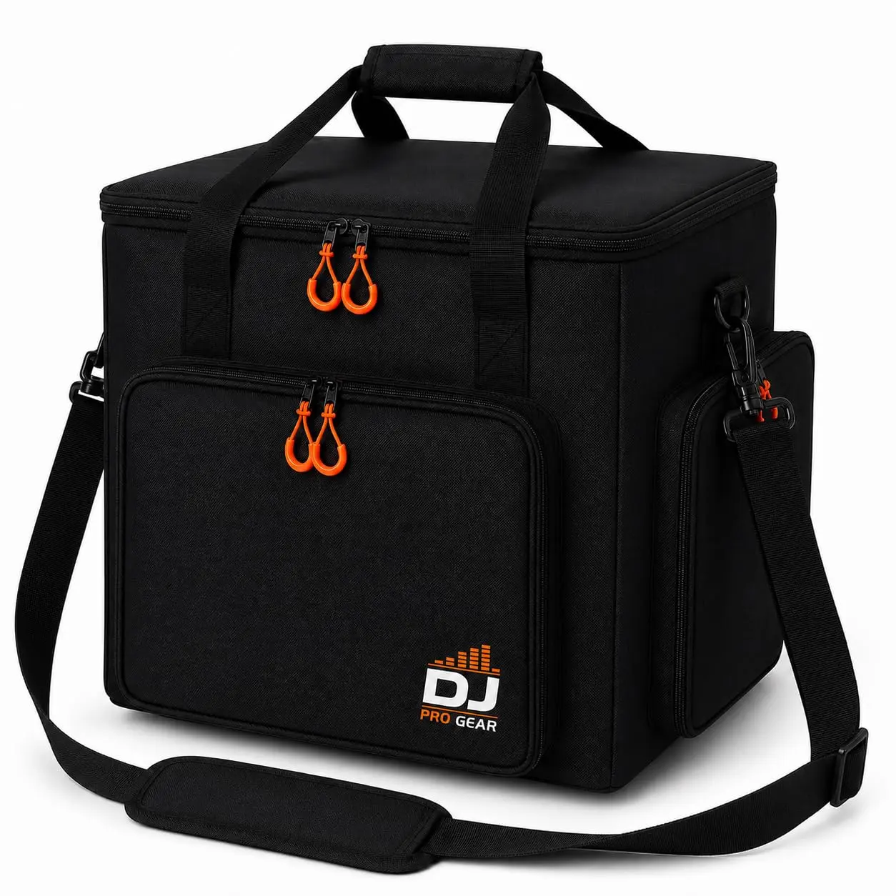 Flashback Events DJ Gig Bag for Mobile DJs – 1680D Oxford Fabric, Large Equipment & Cable Storage, Removable Velcro Dividers, Hi-Vis Orange Interior for DJ Cables, Lights & Accessories