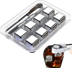 【summer cooling】8 Counts Whiskey Stones, Reusable Stainless Steel Chilling Stones - Metal Ice Cubes with Tongs for Rapid Cooling of Drinks, Cocktails & Spirits