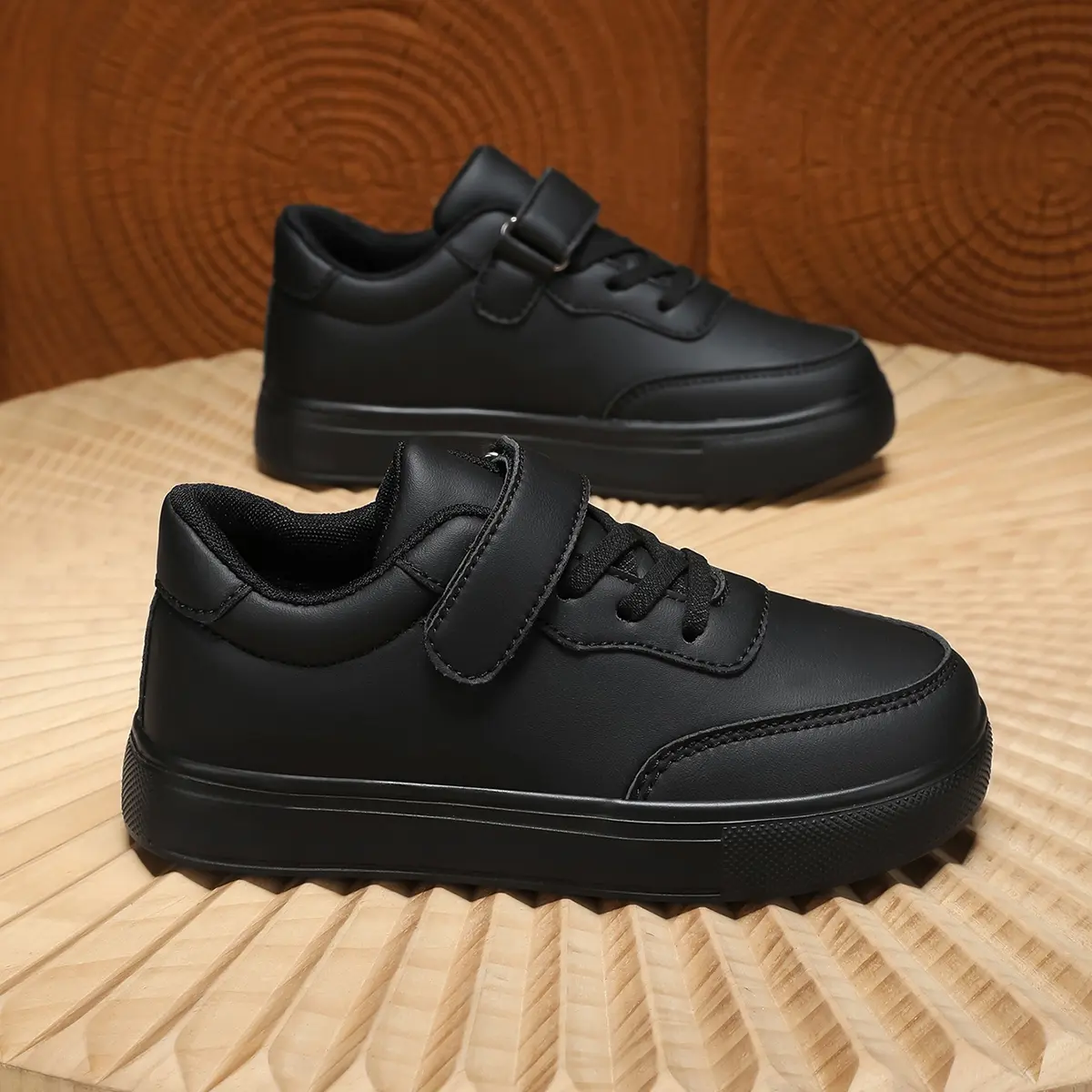 Kids Black School Shoes Boys Girls Casual Sneakers with Velcro Strap Comfortable Uniform Shoes" Kids Black School Shoes Boys Girls Casual Sneakers with Velcro Strap Comfortable Uniform Shoes"