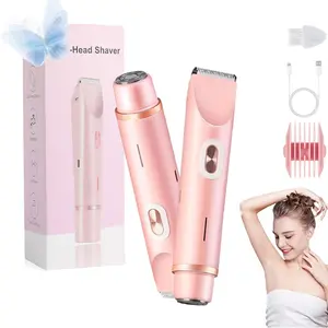 Bikini Trimmer for Women, Intimate Pubic Trimmer, Electric Shaver and Razor Rechargeable 2-in-1 Bodyand Facial Hair Removal Double Head, Dual Head Trimmer forPainless Trimming of Pubic Face UnderarmLegs,IPX7 Waterproof, pink