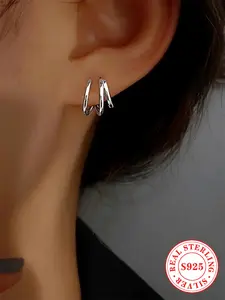 S925 Sterling Silver Minimalist Three Claw Studs Earrings, Fashionable Earrings for Women & Girls, Trendy All-match & Exquisite Jewelry for Birthday Gift, Elegant Minimalist Earrings