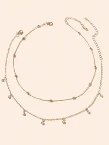 2pcs Stylish Popcorn Chain and Rhinestone Charm Double layered Necklace