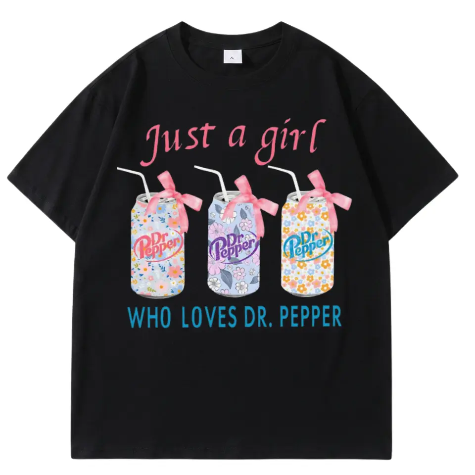 [SALE OFF 50%] Just a Girl Who Loves Pepper Retro Coquette Floral Beverage Graphic Tee - Cute Bow Soda Can T-Shirt - Just A Girl Slogan Streetwear Pullover Unisex S-5XL