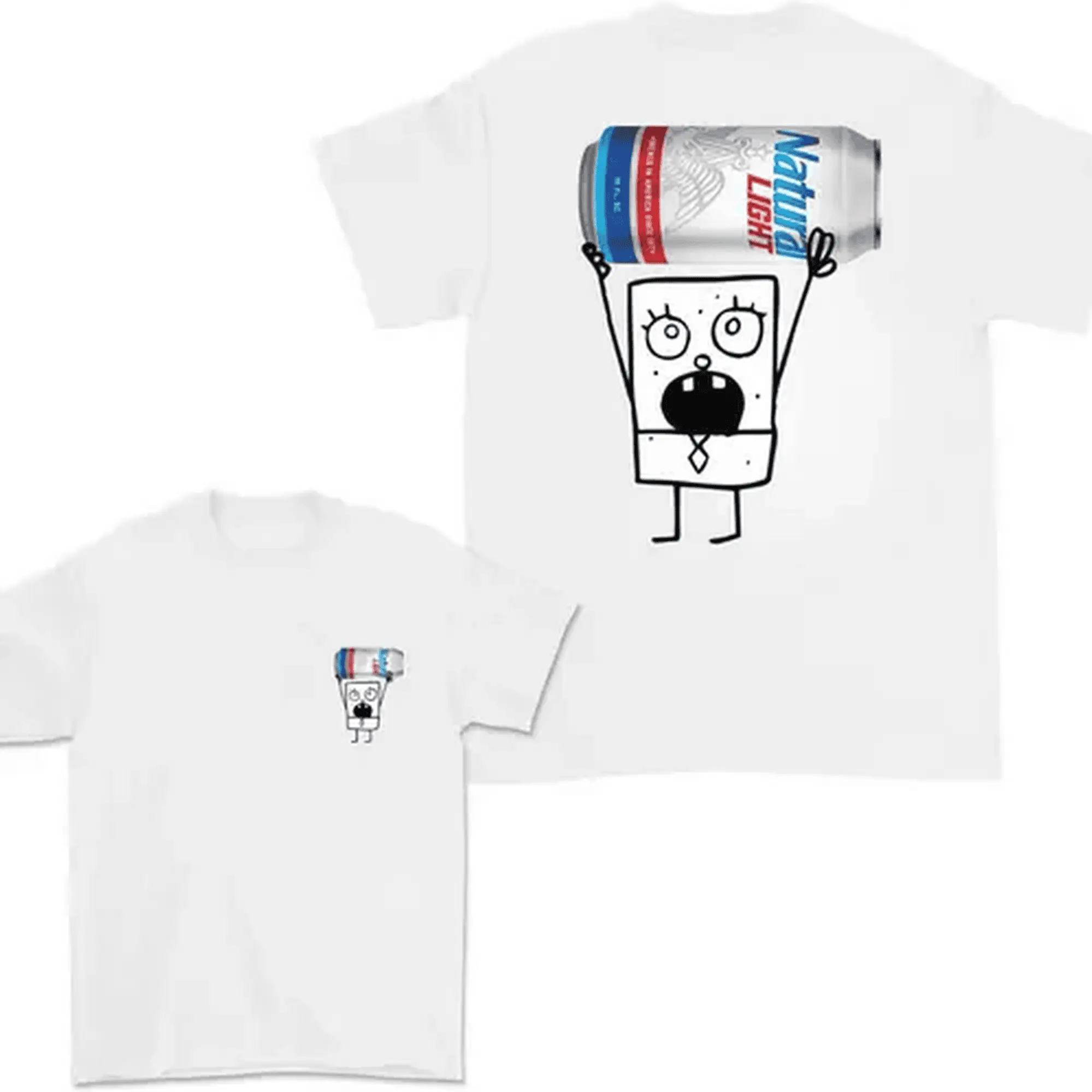 Doodlebob Natural Light 2 Sided T-Shirt, Funny Drinking Sweatshirt, Summer T-Shirt, Full Color T- Shirt, Unisex T-Shirt, For Men, For Women, Gift For All Menswear Top