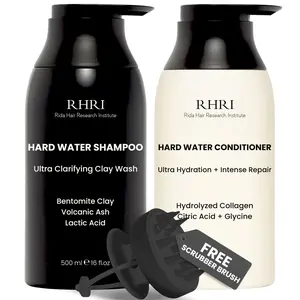 Hard Water Shampoo & Conditioner Set (32 Fl Oz) | Hydrating & Clarifying Hair Treatment for Shine & Manageability | Bentonite Clay, Volcanic Ash & Lactic Acid | Metal Detox Shampoo with Collagen