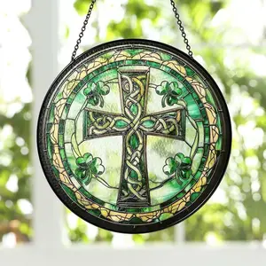 St. Patrick's Day Celtic Cross Stained Glass Suncatcher, Cross Window Hanging, Irish Decor, Patrick Day Decor Irish Gift Irish Shamrock Gift