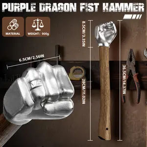 Purple Dragon Christmas Gift Idea - Stainless Steel Fist-Shaped Hammer with Wooden Handle, Suitable for Home and Outdoor Camping, Craft Decorative Tool - A Christmas Gift for Boyfriend