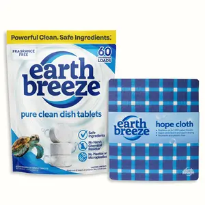 Earth Breeze Dish Essentials Bundle: Dishwasher Detergent Tablets & Hope Cloth | Eco-Friendly Reusable Dishcloth and Plastic-Free Dishwasher Detergent Tablets