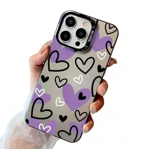 Purple Heart-Shaped Shockproof Soft Case with a Minimalist And High-End Feel, Suitable for Iphone 14 Pro Max, Apple 13, Couple'S XS Max, New Model 12 Pro,  Frosted 11, Unisex 13, Full Coverage 15 Pro Soft Case, 15/16/17 Protective Cover.